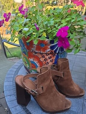Frye Brown Suede Open-Toe Mule Sandals
